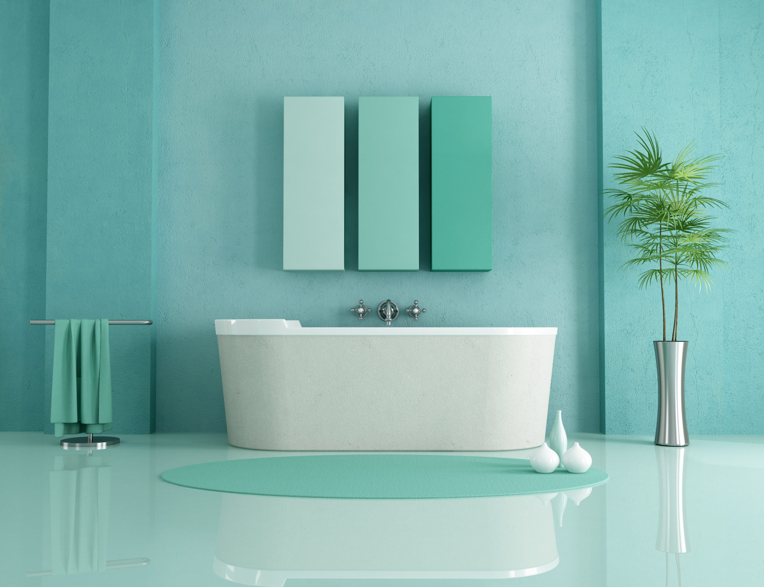 Salle de bain camaïeux vert